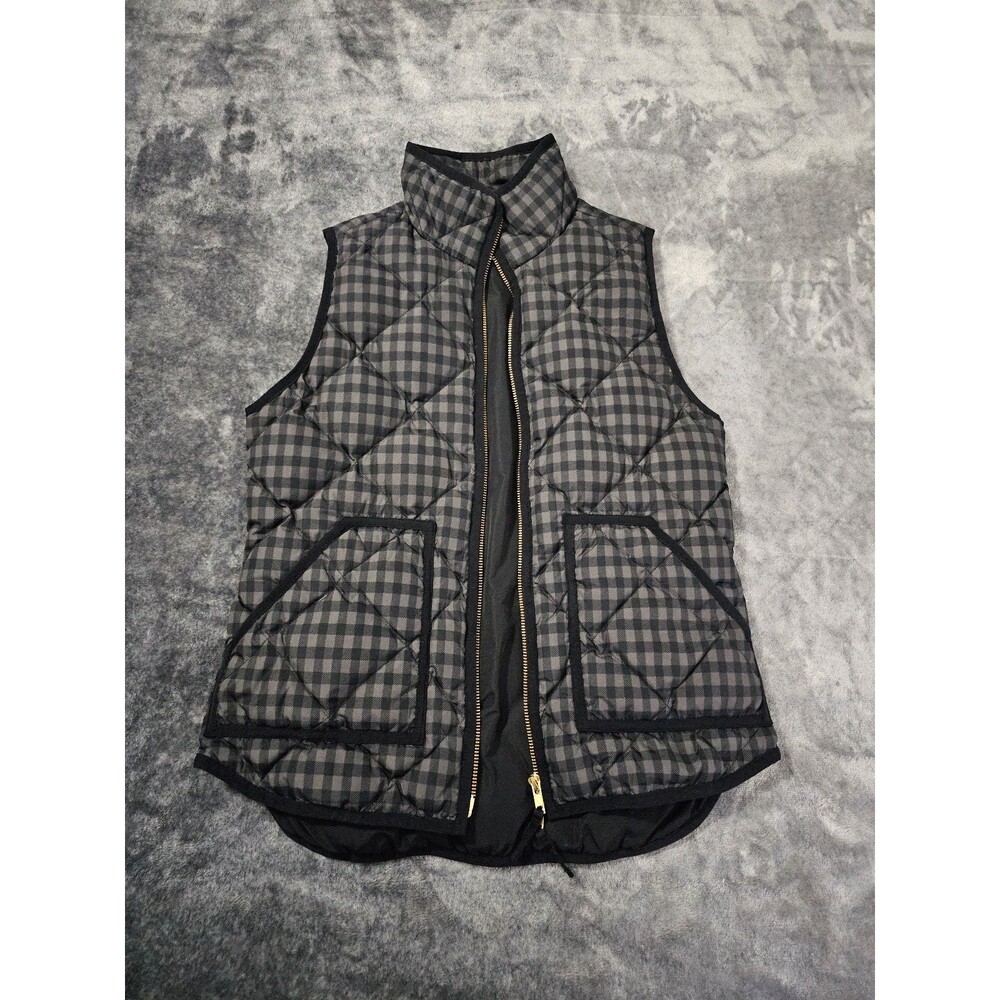 J Crew Grey and Black Checked Puff Vest